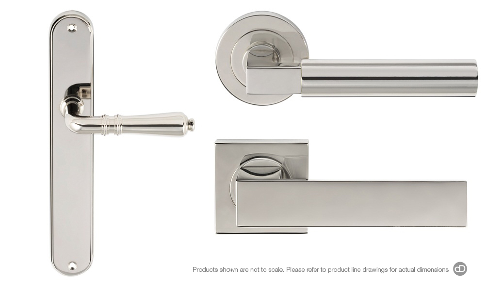 Designer Doorware door handle special finish Polished Nickel